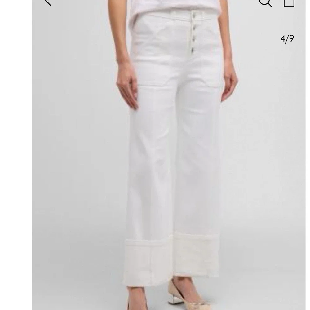 $295 Cinq a Sept Benji White Cropped Flare Pants High Rise Cuffed Hem Size 8